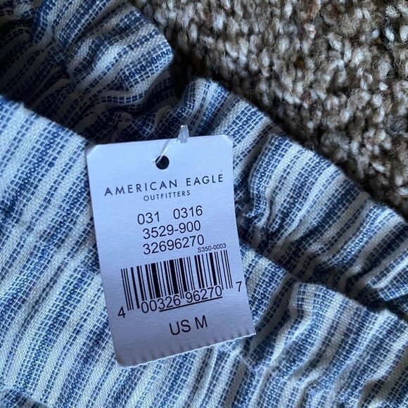 American Eagle Pants Linen Cotton Blend Stripes Drawstring Waist New Size Medium - Picture 8 of 10